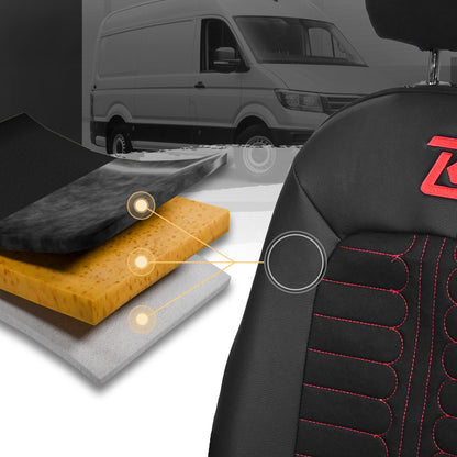 Pokrowce na fotele samochodowe TORNADO Volkswagen Crafter 2, Man TGE 1+2 Czarno - Czerwony SABA