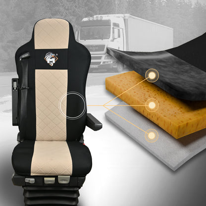 Pokrowce na fotele MAN TGA od 2000, TGM, TGL od 2005,  TGX, TGS od 2007 2 pasy, fotele ISRI,  BEŻ SABA