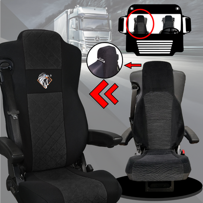 Pokrowce na fotele MERCEDES ACTROS MP4, AROX od 2011, MP5 od 2019 pasażer nieamortyzowany CZARNY SABA