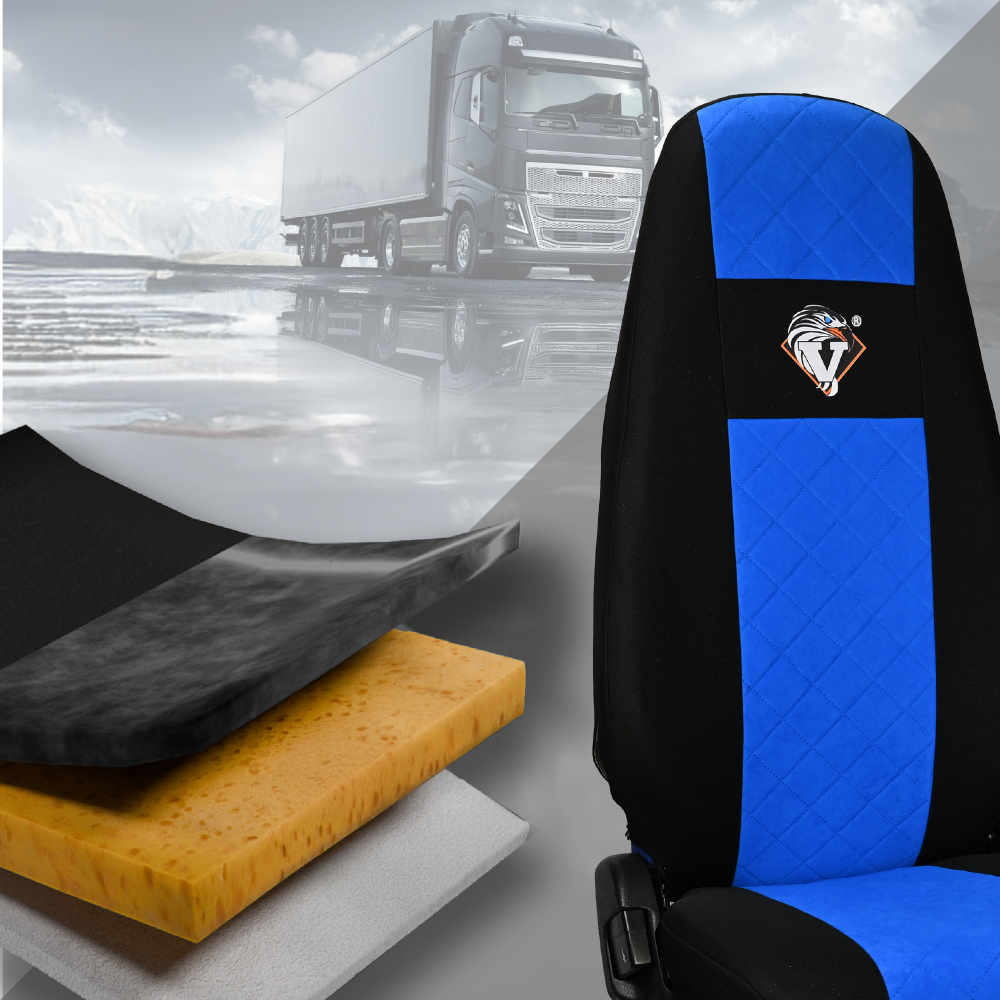 Pokrowce na fotele VOLVO FH4, FH, FH16, FMX, FM od 2013, FH5 od 2021, AERO od 2024 - 1 pas NIEBIESKI SABA