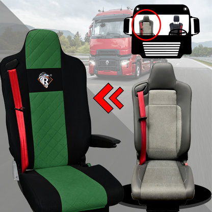 Pokrowce na fotele Renault Gama T od 2014 kierowca z zagłówkiem, pasażer lotniczy 2 pasy  ZIELONY SABA