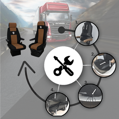 Pokrowce na fotele SCANIA seria R od 2004, 1+1, fotele różne 1 pas, fotel kierowcy BASIC - KONFIGURACJA A - BRĄZ SABA