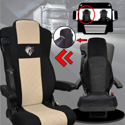 Pokrowce na fotele MERCEDES ACTROS MP4, AROX od 2011, MP5 od 2019 pasażer nieamortyzowany BEŻ SABA