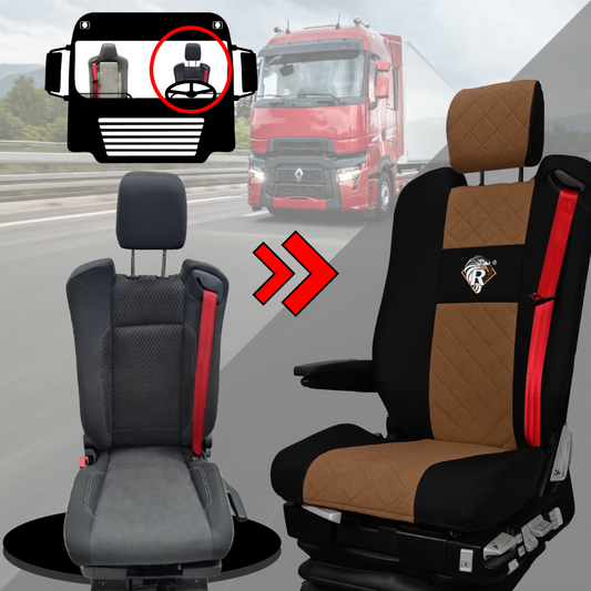 Pokrowce na fotele Renault Gama T od 2014 kierowca z zagłówkiem, pasażer lotniczy 2 pasy  BRĄZ SABA
