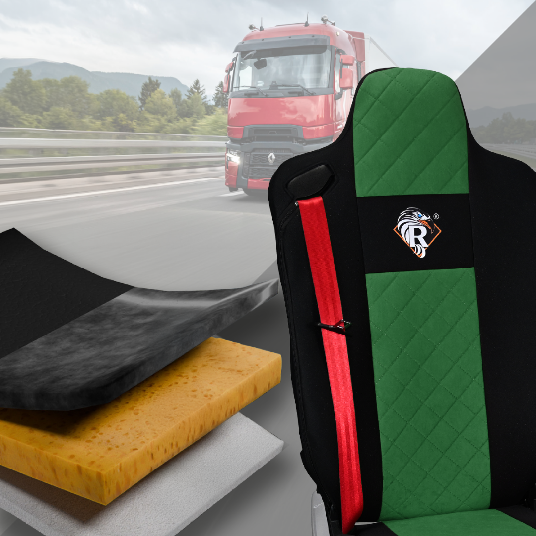 Pokrowce na fotele Renault Gama T od 2014 kierowca lotniczy, pasażer lotniczy 2 pasy  ZIELONY SABA