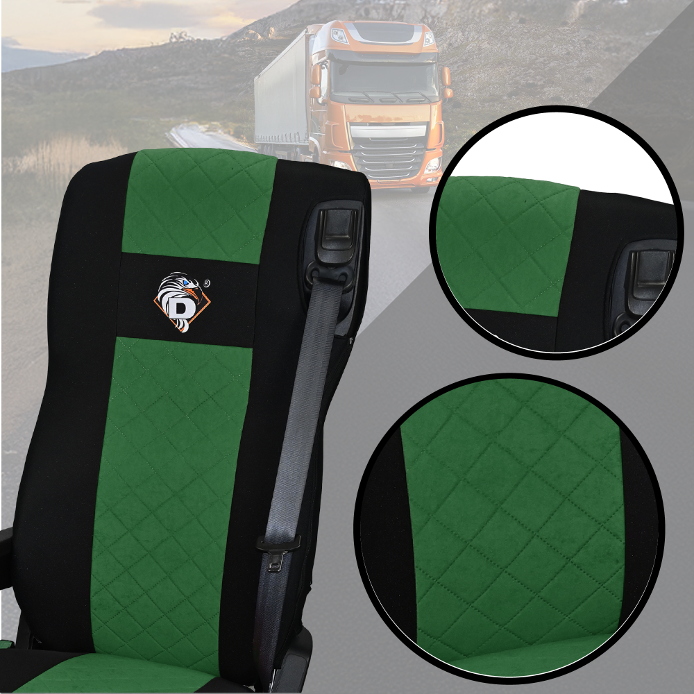 Pokrowce na fotele DAF 105 XF od 2012, 106 XF od 2013, XG, XG+ od 2022 2 pasy ZIELONY SABA