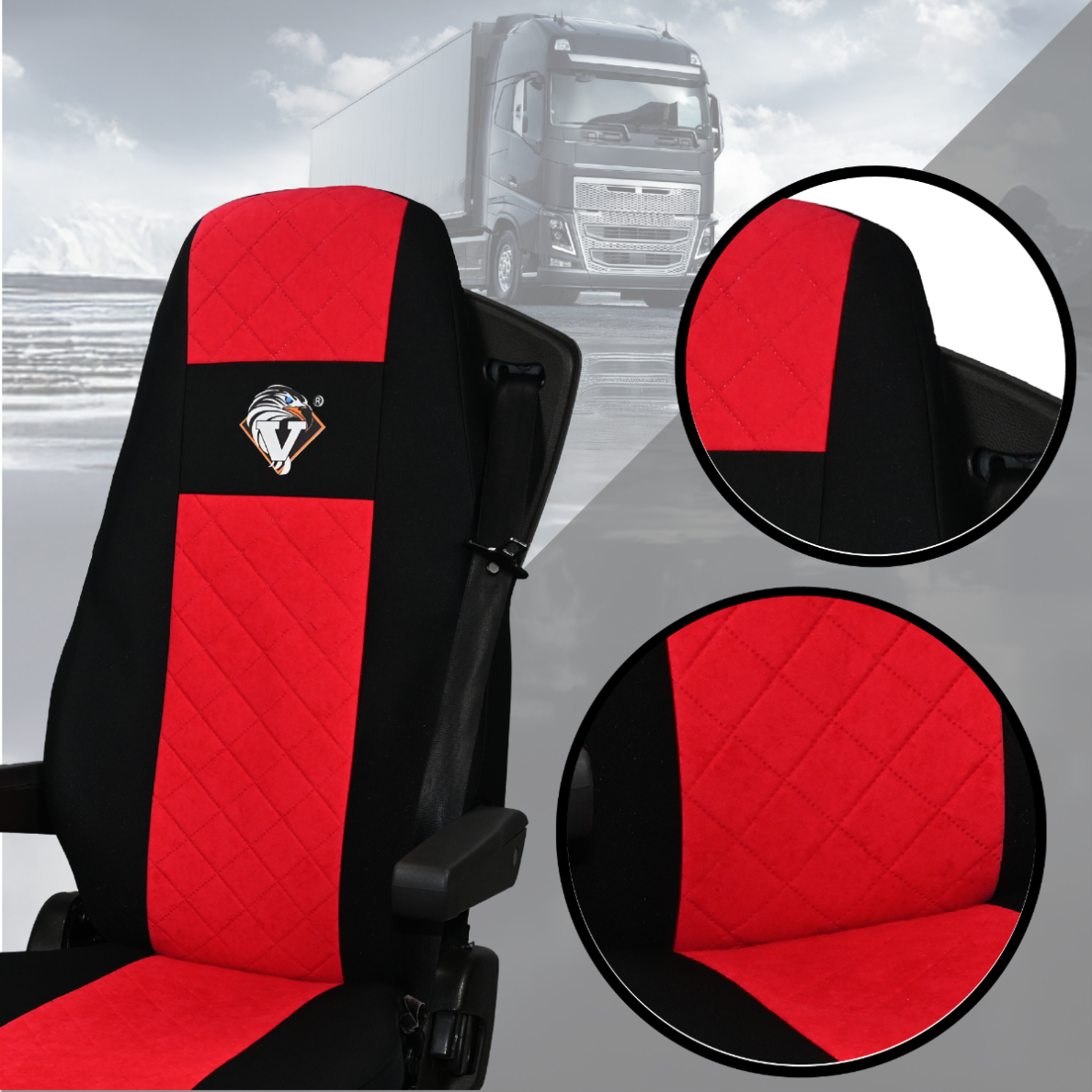 Pokrowce na fotele VOLVO FH 4, FH5 od 2021, AERO od 2024 UNIVERSAL CZERWONY SABA