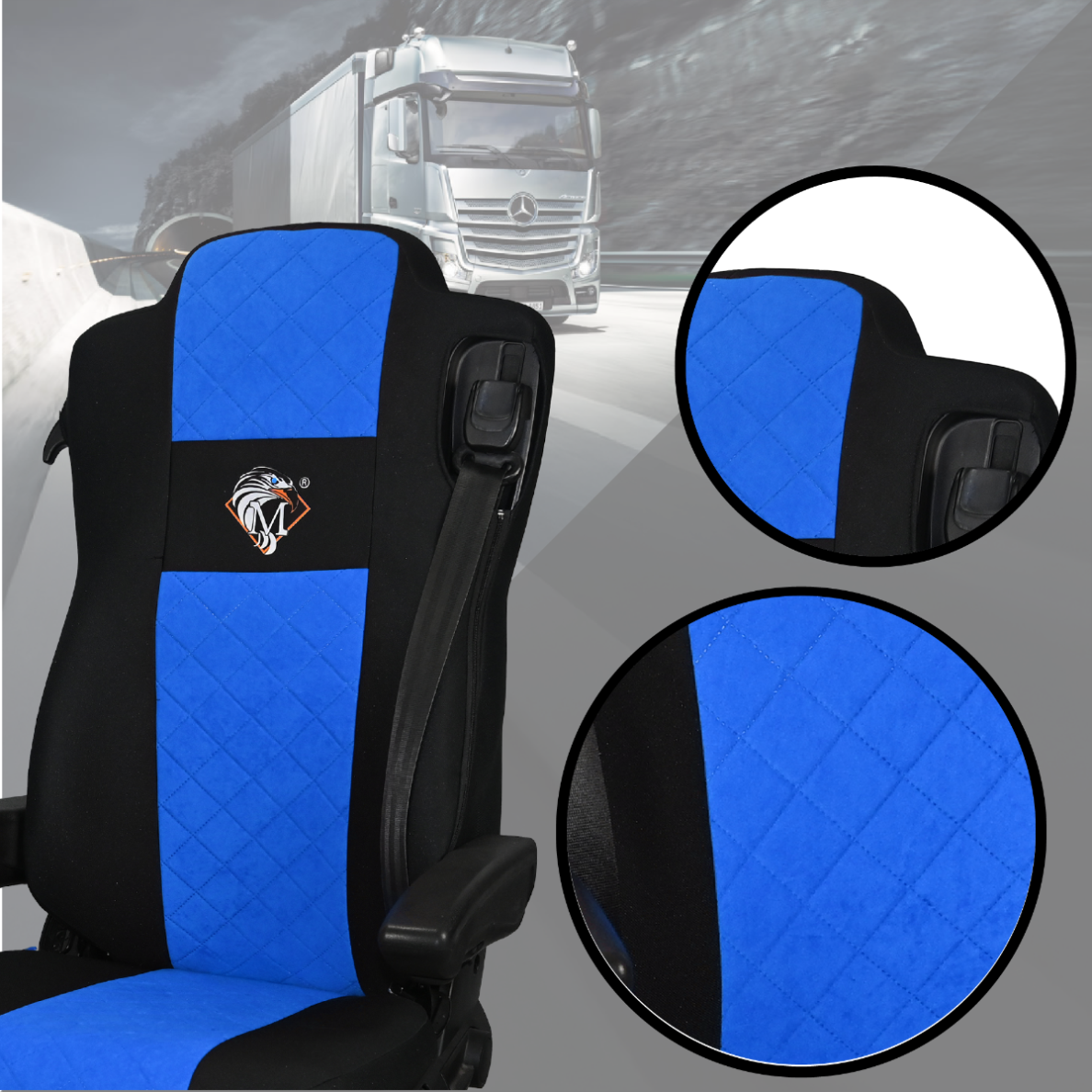 Pokrowce na fotele MERCEDES ACTROS MP4, AROX od 2011, MP5 od 2019 pasażer nieamortyzowany NIEBIESKI SABA