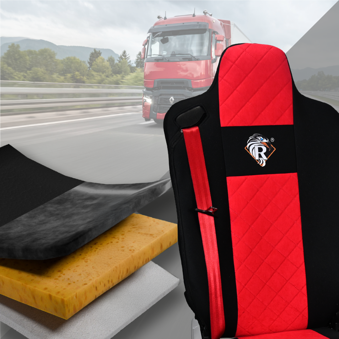 Pokrowce na fotele Renault Gama T od 2014 kierowca lotniczy, pasażer lotniczy 2 pasy  CZERWONY SABA