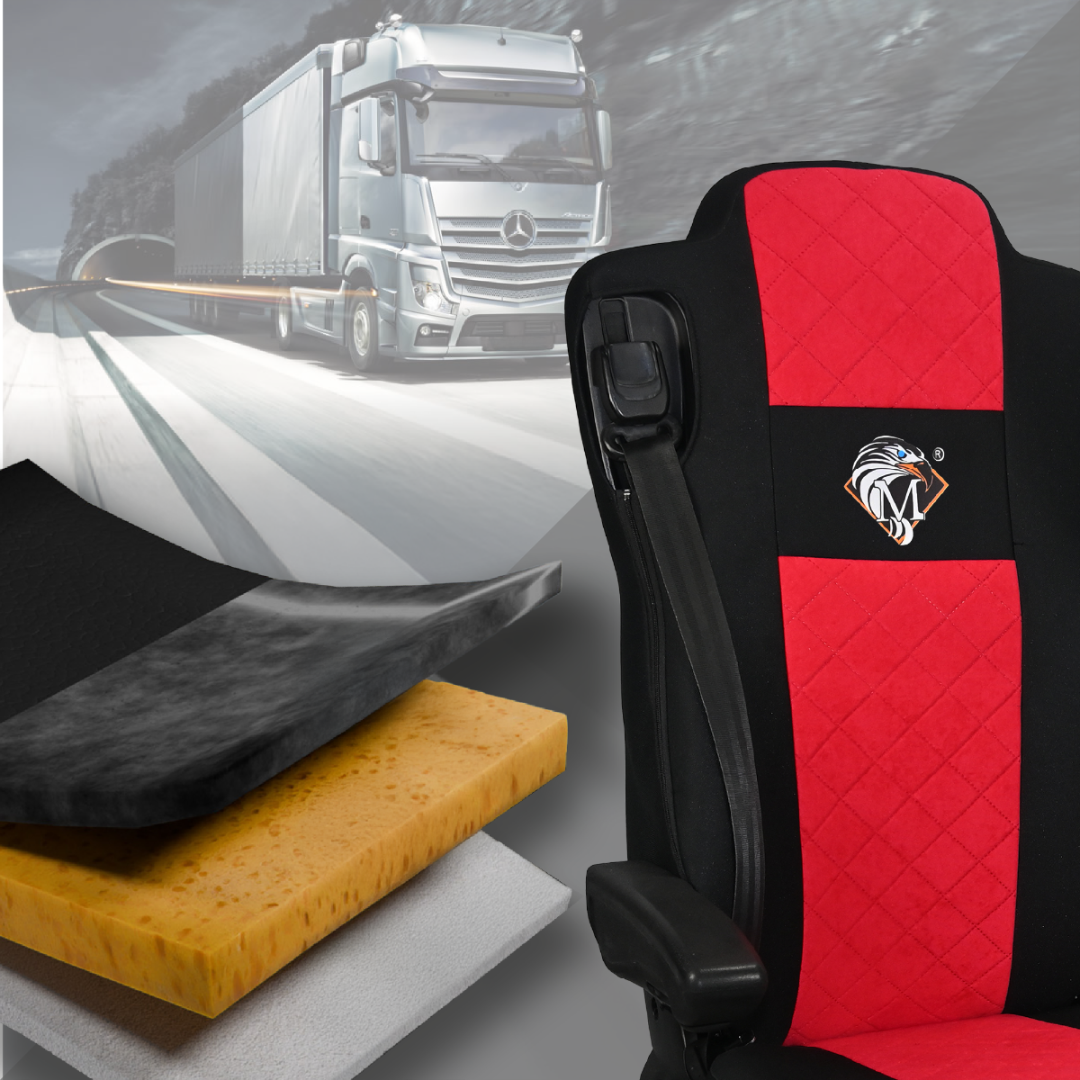 Pokrowce na fotele MERCEDES ACTROS MP4, AROX od 2011, MP5 od 2019 pasażer amortyzowany CZERWONY SABA
