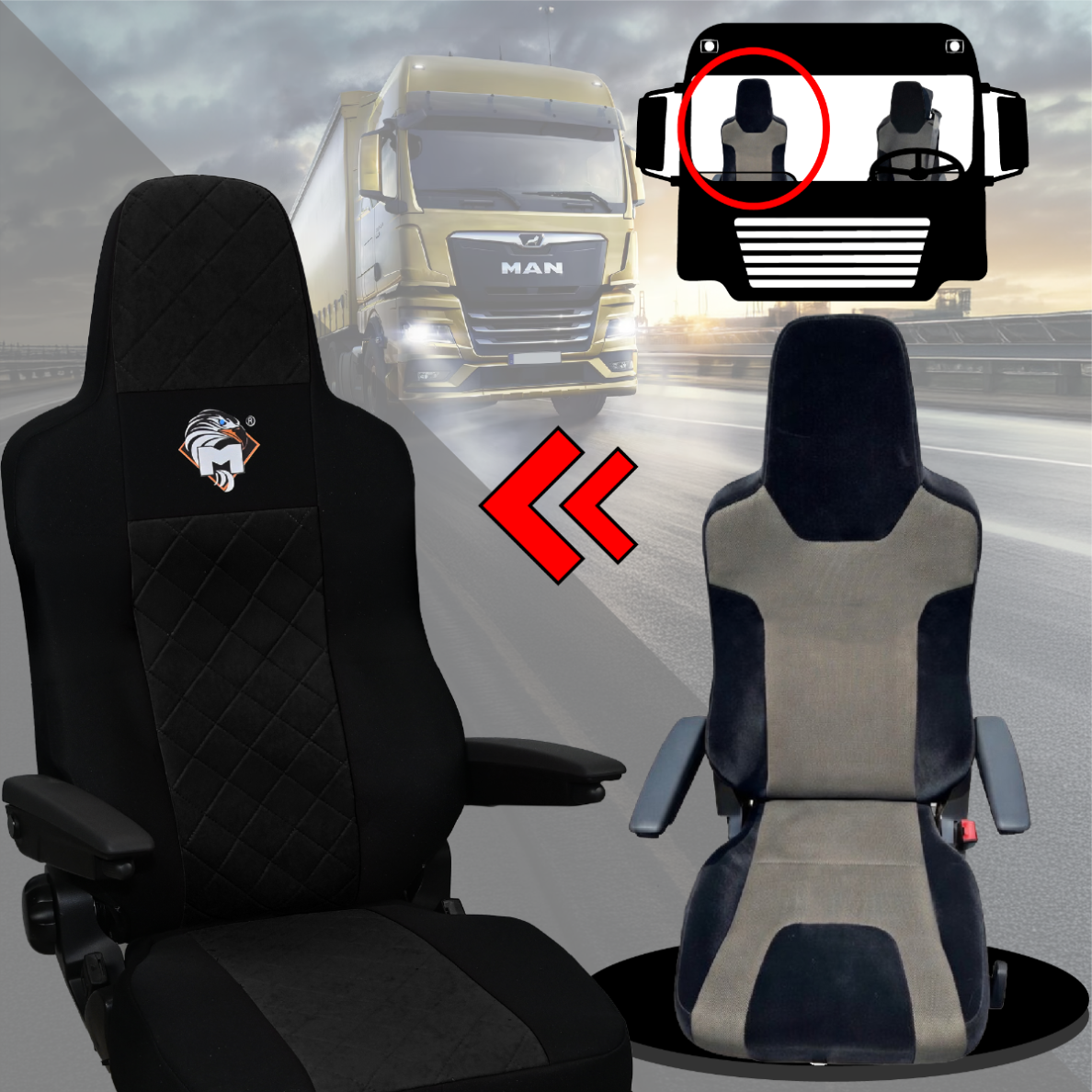 Pokrowce na fotele MAN TGX, TGM, TGL, TGS od 2020 1 pas CZARNY SABA