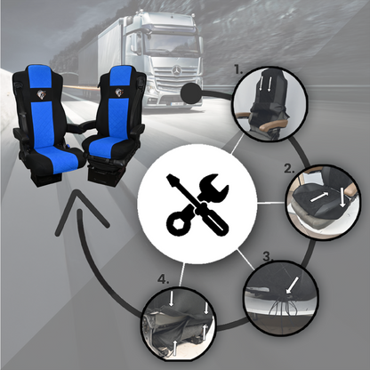 Pokrowce na fotele MERCEDES ACTROS MP4, AROX od 2011, MP5 od 2019 pasażer nieamortyzowany NIEBIESKI SABA
