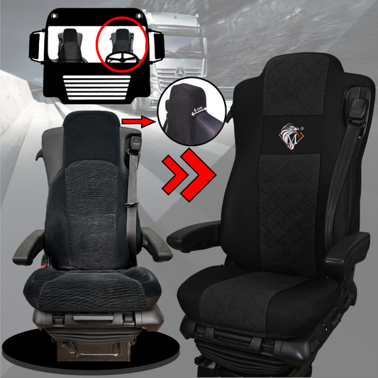 Pokrowce na fotele MERCEDES ACTROS MP4, AROX od 2011, MP5 od 2019 pasażer nieamortyzowany CZARNY SABA