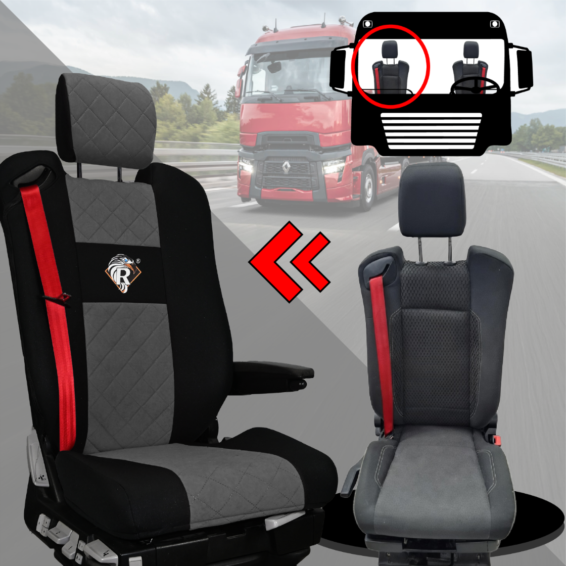 Pokrowce na fotele Renault Gama T od 2014 z zagłówkami regulowanymi 2 pasy SZARE SABA