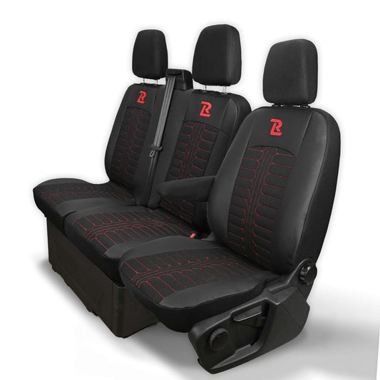 Pokrowce na fotele TORNADO Ford Transit, Transit Custom od 2013 1+2 CZARNO - CZERWONY 