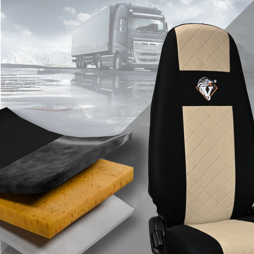 Pokrowce na fotele VOLVO FH4, FH, FH16, FMX, FM od 2013, FH5 od 2021, AERO od 2024 - 1 pas BEŻ SABA