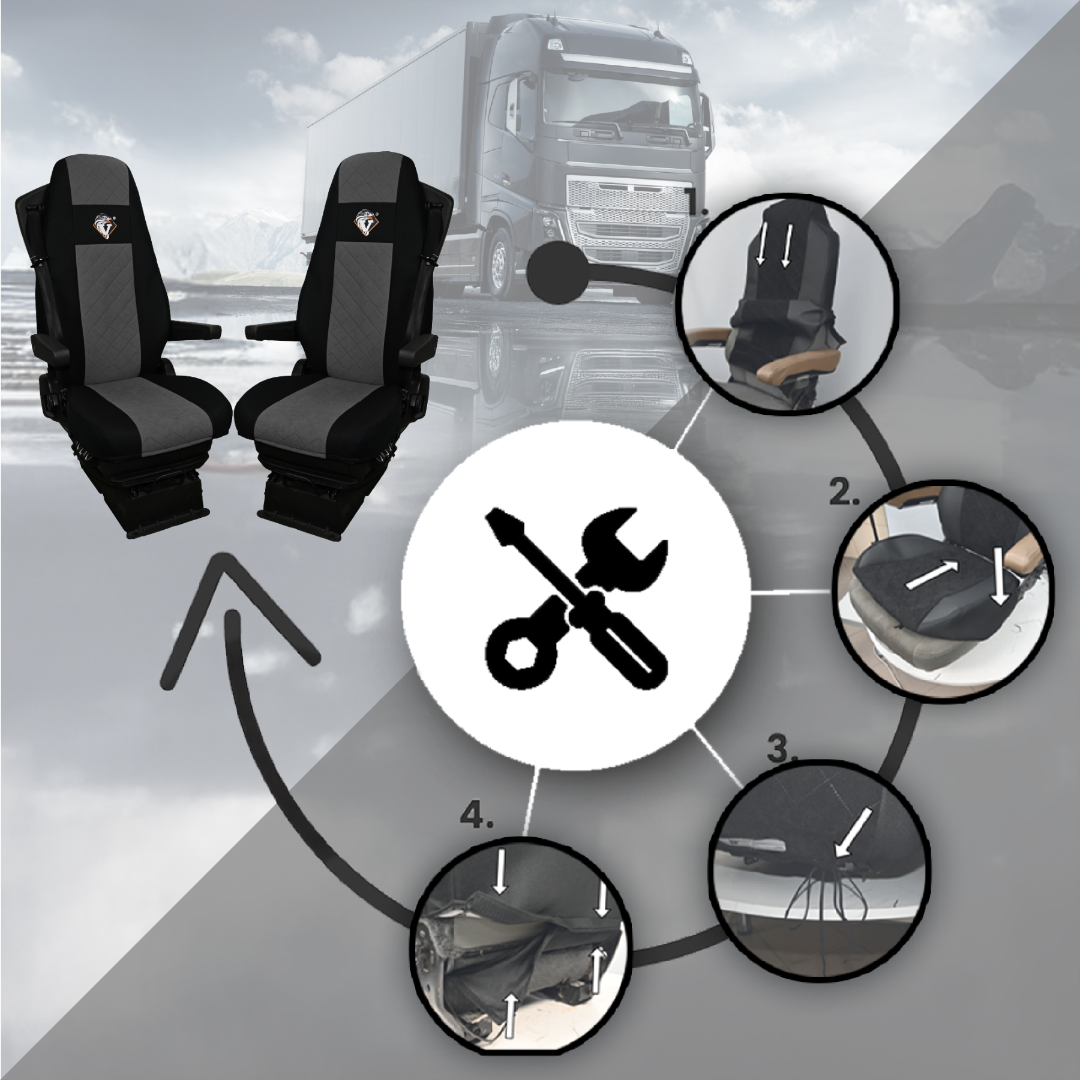 Pokrowce na fotele VOLVO FH 4, FH5 od 2021, AERO od 2024 UNIVERSAL SZARE SABA