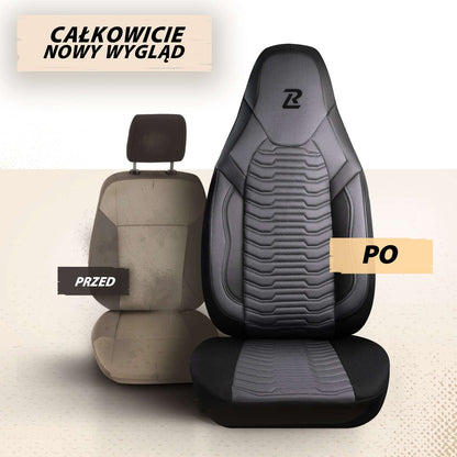 Pokrowce lotnicze na fotele samochodowe PARIS - szaro czarne (KOMPLET) 