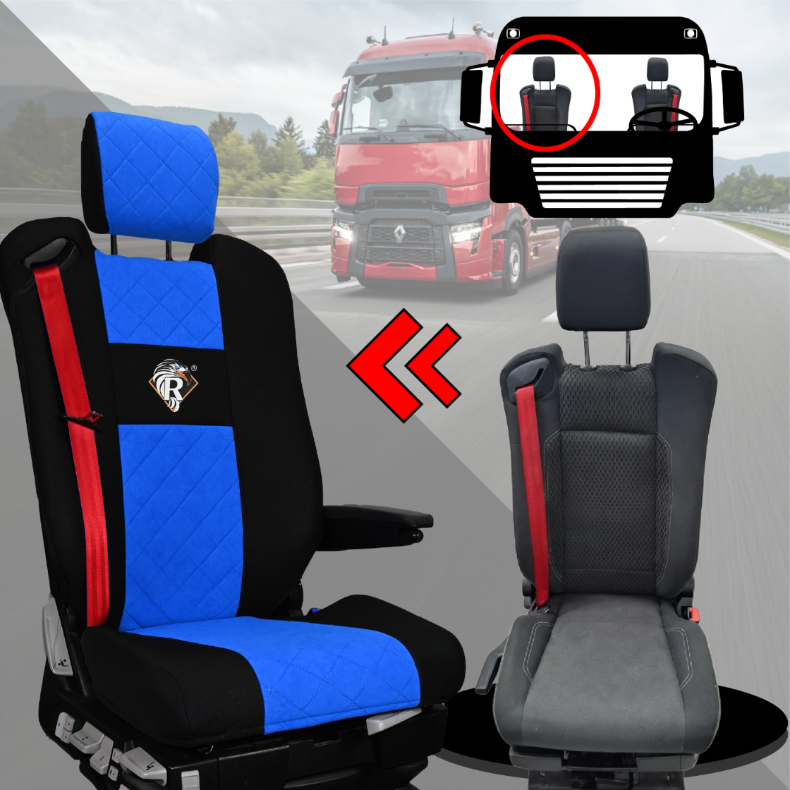 Pokrowce na fotele Renault Gama T od 2014 z zagłówkami regulowanymi 2 pasy NIEBIESKI SABA