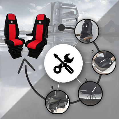 Pokrowce na fotele VOLVO FH4, FH, FH16, FMX, FM od 2013, FH5 od 2021, AERO od 2024 - 1 pas CZERWONY SABA