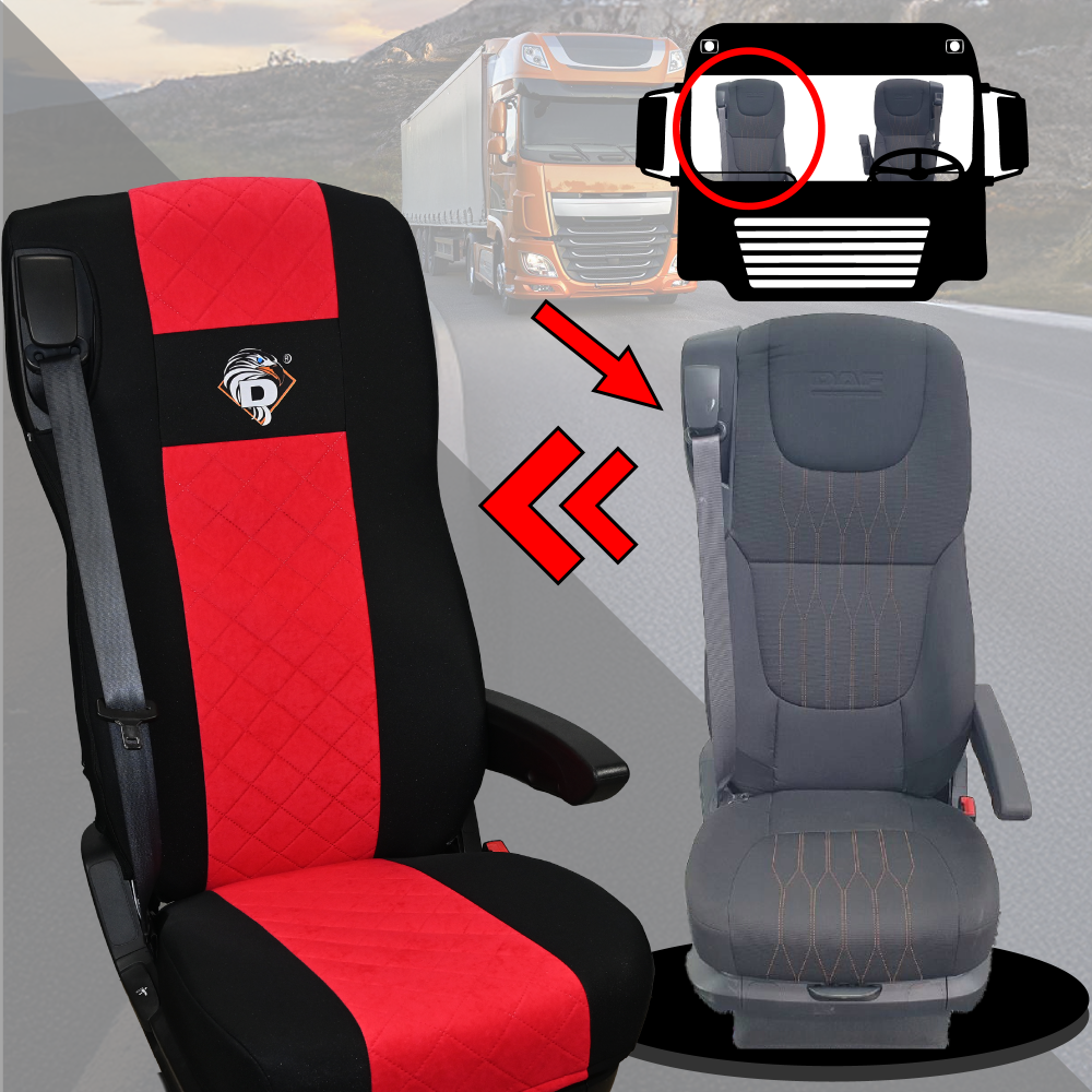 Pokrowce na fotele DAF 105 XF od 2012, 106 XF od 2013, XG, XG+ od 2022 2 pasy CZERWONY SABA
