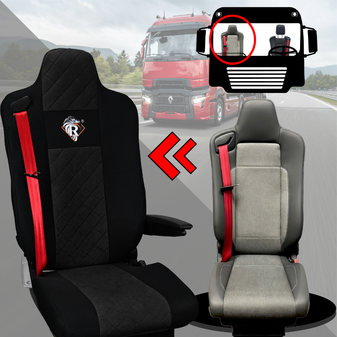 Pokrowce na fotele Renault Gama T od 2014 kierowca z zagłówkiem, pasażer lotniczy 2 pasy  CZARNY SABA