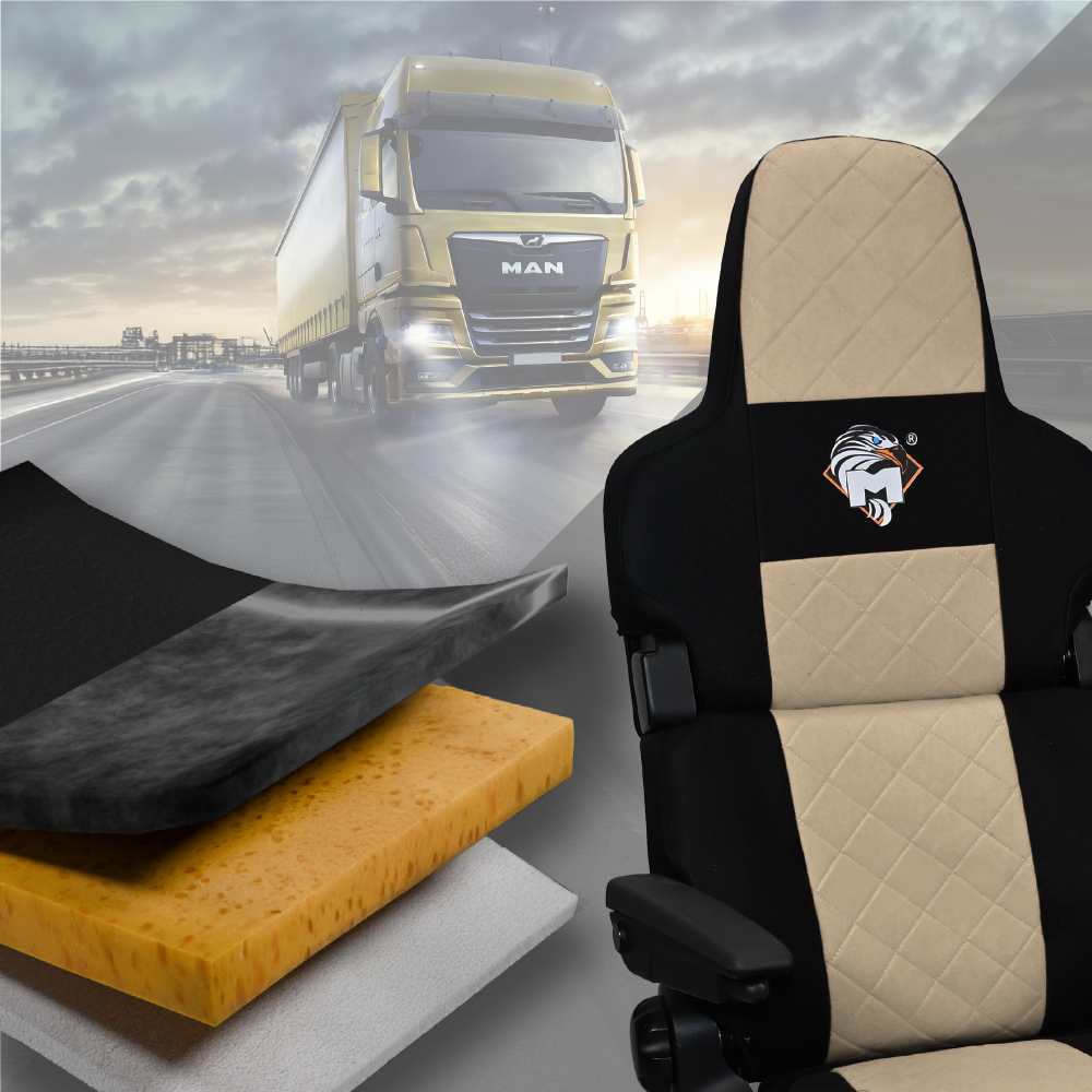 Pokrowce na fotele MAN TGX, TGM, TGL, TGS od 2020 1 pas fotel pasażera łamany BEŻ SABA
