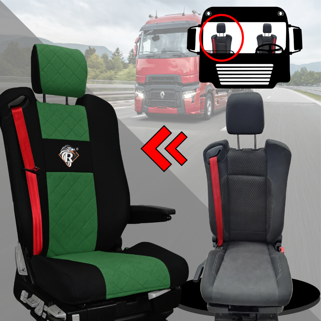 Pokrowce na fotele Renault Gama T od 2014 z zagłówkami regulowanymi 2 pasy ZIELONY SABA