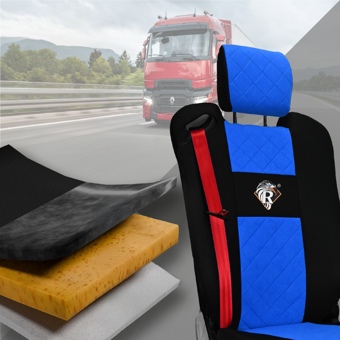 Pokrowce na fotele Renault Gama T od 2014 z zagłówkami regulowanymi 2 pasy NIEBIESKI SABA