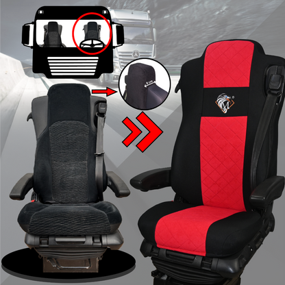 Pokrowce na fotele MERCEDES ACTROS MP4, AROX od 2011, MP5 od 2019 pasażer nieamortyzowany CZERWONY SABA