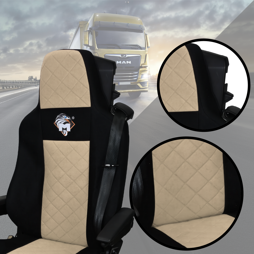 Pokrowce na fotele MAN TGX, TGM, TGL, TGS od 2020 2 pasy BEŻ SABA
