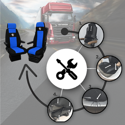 Pokrowce na fotele SCANIA seria R od 2004, 1+1, fotele różne 1 pas, fotel kierowcy BASIC - KONFIGURACJA A - NIEBIESKI SABA