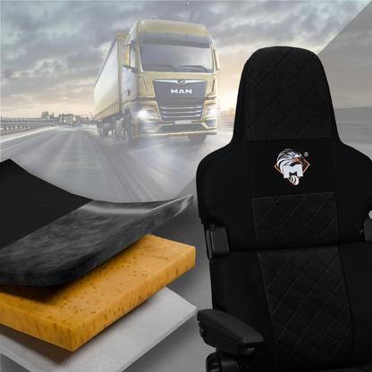 Pokrowce na fotele MAN TGX, TGM, TGL, TGS od 2020 1 pas fotel pasażera łamany CZARNY SABA