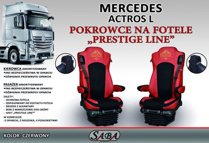 Pokrowce na fotele PRESTIGE-LINE Mercedes Actros L od 2022 fotel pasażera amortyzowany CZERWONY SABA