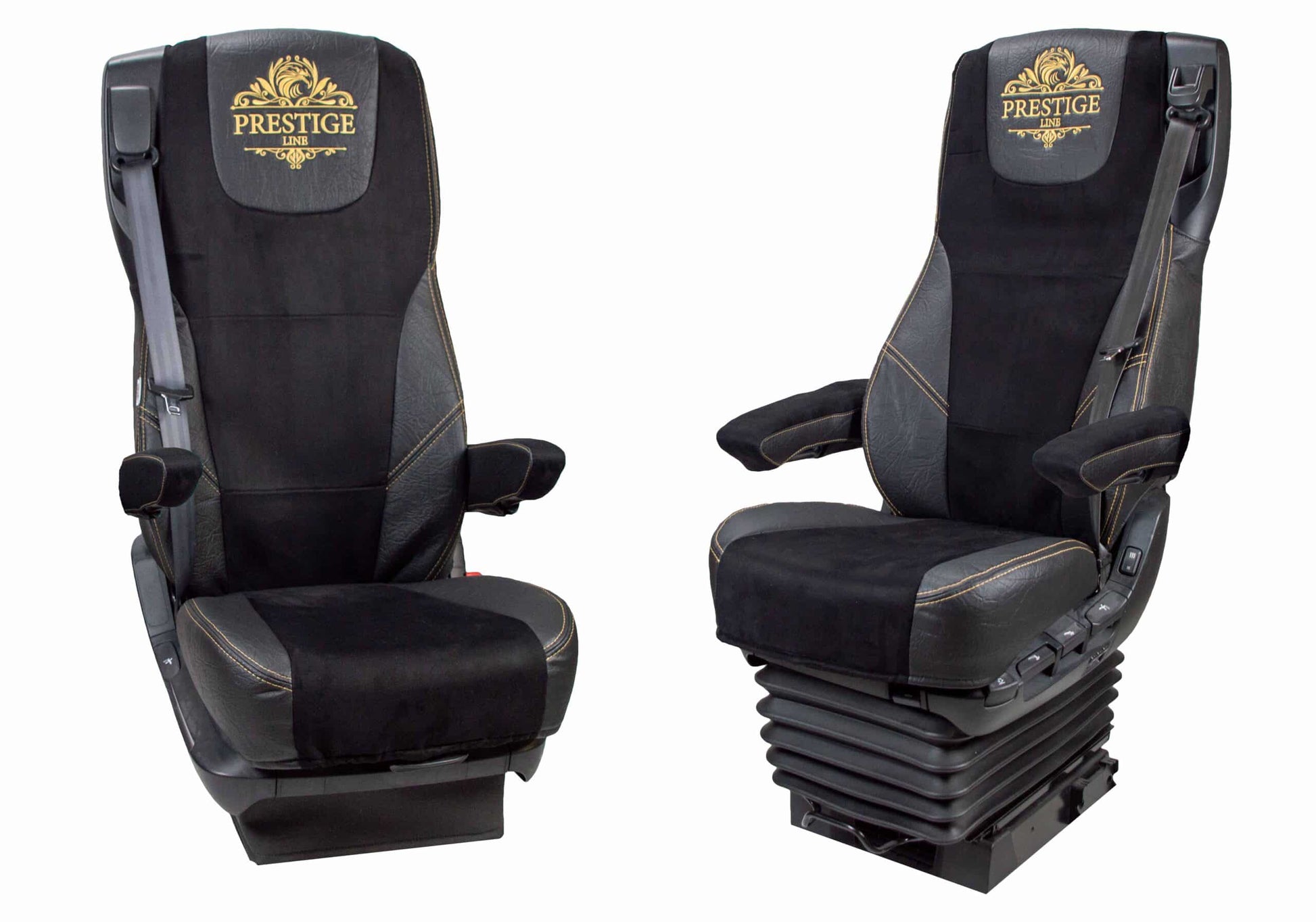Pokrowce na fotele PRESTIGE-LINE DAF 106 XF od 2013, CF od 2013-2021, XG, XG+ od 2022 fotele lotnicze 2 pasy CZARNY SABA