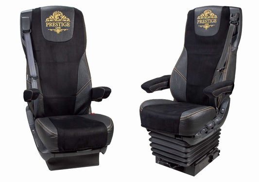 Pokrowce na fotele PRESTIGE-LINE DAF 106 XF od 2013, CF od 2013-2021, XG, XG+ od 2022 fotele lotnicze 2 pasy CZARNY SABA