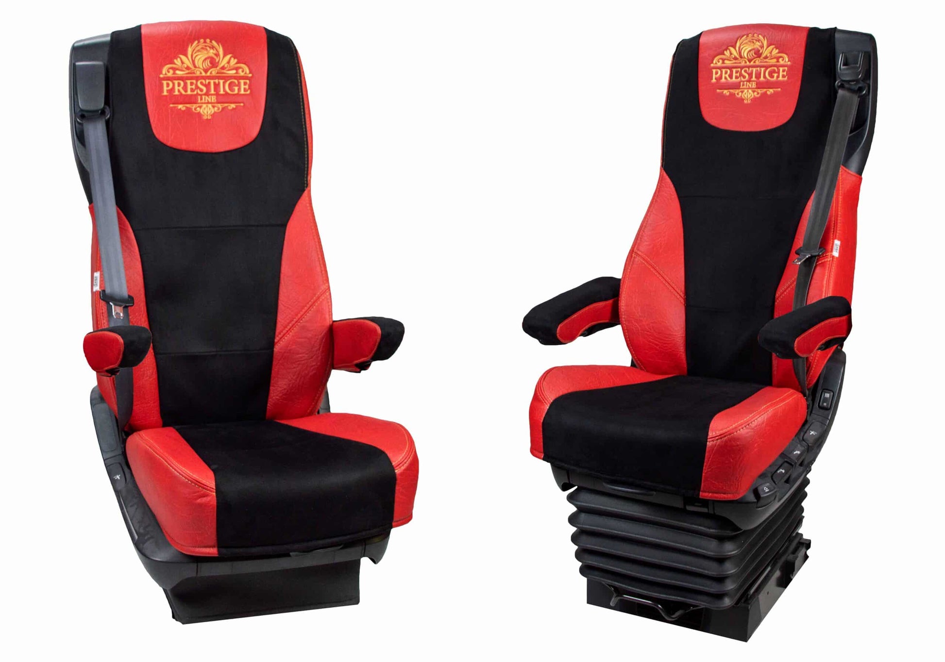 Pokrowce na fotele PRESTIGE-LINE DAF 106 XF od 2013, CF od 2013-2021, XG, XG+ od 2022 fotele lotnicze 2 pasy CZERWONY SABA