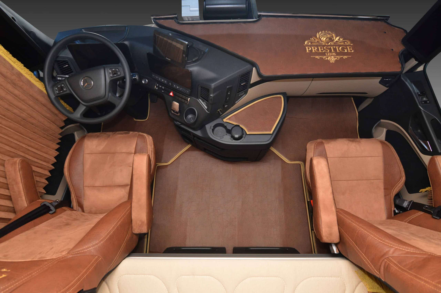 Pokrowce na fotele PRESTIGE-LINE Mercedes Actros MP4 od 2011, MP5 od 2019 fotel pasażera amortyzowany BRĄZ SABA