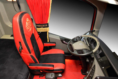 Pokrowce na fotele PRESTIGE-LINE VOLVO FH, FH16, FMX, FM od 2013, FH5 od 2021 fotele lotnicze, 1 pas CZERWONY SABA