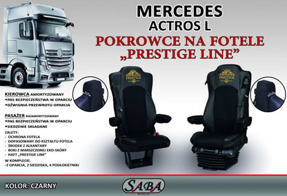 Pokrowce na fotele PRESTIGE-LINE Mercedes Actros L od 2022 fotel pasażera nieamortyzowany CZARNY SABA