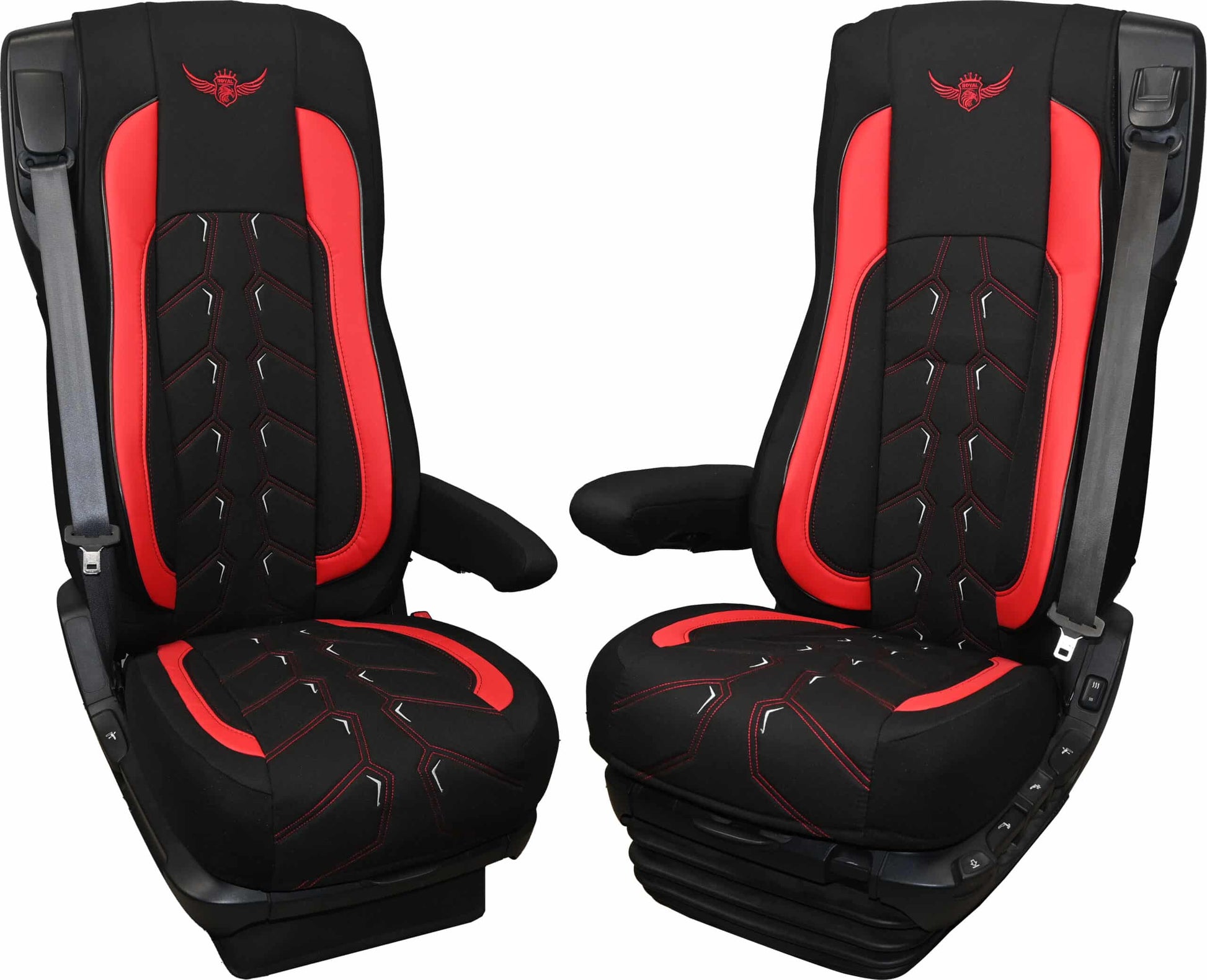 Pokrowce na fotele ROYAL Classic DAF 105 XF od 2012, 106 XF od 2013, XG, XG+ od 2022 2 pasy CZERWONY SABA