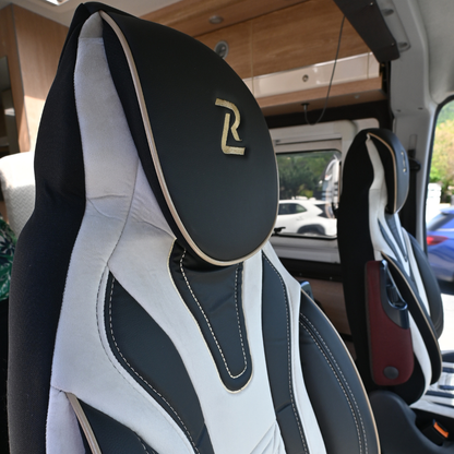 Pokrowce na fotele do Kampera Fiat Ducato, Peugeot Boxer, Citroen Jumper, Opel Movano C - PORTOFINO - Beżowo czarne LUCARO