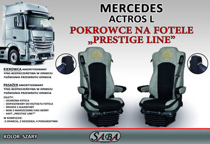 Pokrowce na fotele PRESTIGE-LINE Mercedes Actros L od 2022 fotel pasażera amortyzowany SZARY SABA