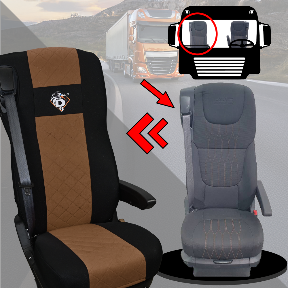 Pokrowce na fotele DAF 105 XF od 2012, 106 XF od 2013, XG, XG+ od 2022 2 pasy BRĄZ SABA
