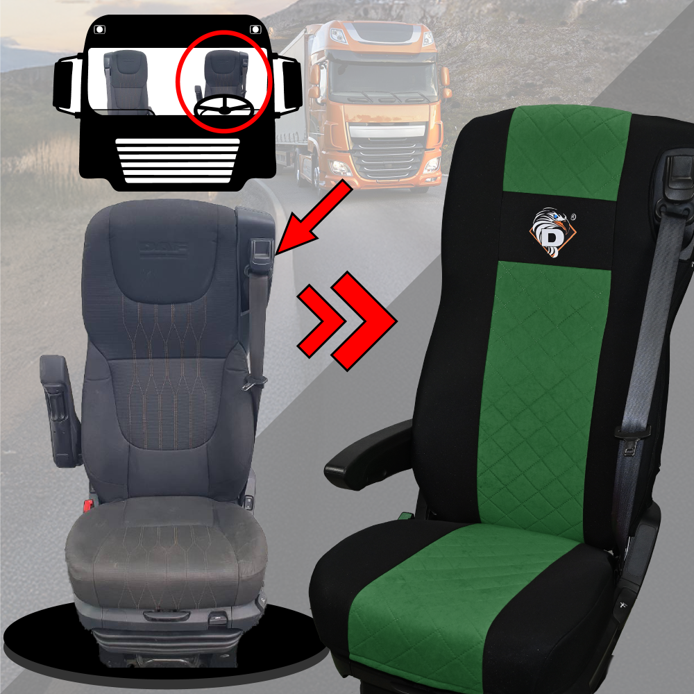 Pokrowce na fotele DAF 105 XF od 2012, 106 XF od 2013, XG, XG+ od 2022 2 pasy ZIELONY SABA