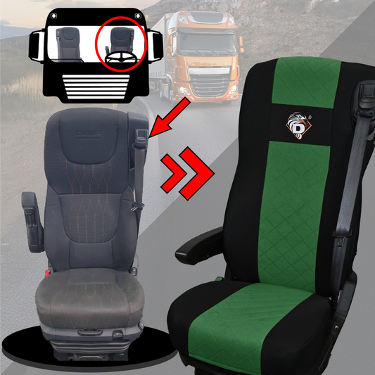 Pokrowce na fotele DAF 105 XF od 2012, 106 XF od 2013, XG, XG+ od 2022 2 pasy ZIELONY SABA