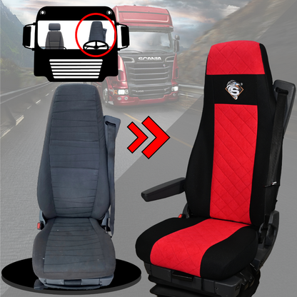 Pokrowce na fotele SCANIA seria R od 2004, 1+1, fotele różne 1 pas, fotel kierowcy BASIC - KONFIGURACJA A - CZERWONY SABA