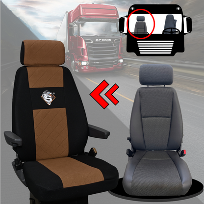 Pokrowce na fotele SCANIA seria R od 2004, 1+1, fotele różne 1 pas, fotel kierowcy BASIC - KONFIGURACJA A - BRĄZ SABA