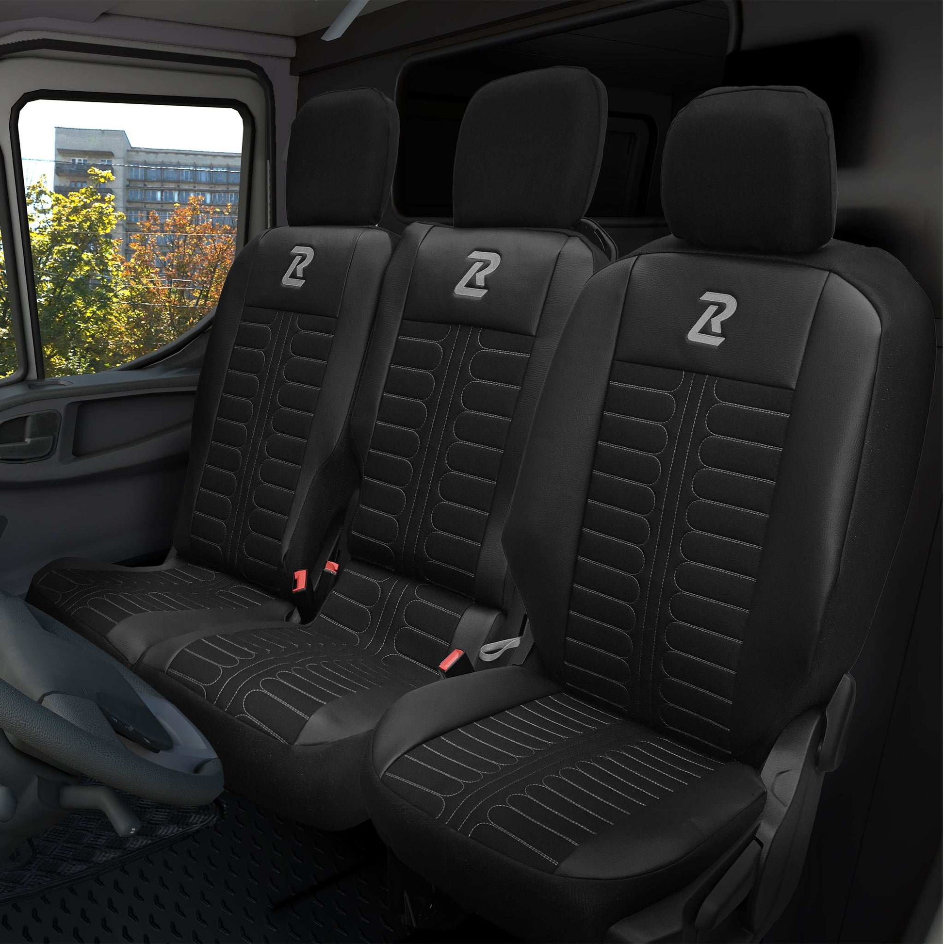 Pokrowce na fotele samochodowe TORNADO Citroen Berlingo 3, Fiat Doblo 3, Peugeot Partner 3, Opel Combo E, Toyota Proace City 1+2 Czarno - Szare 