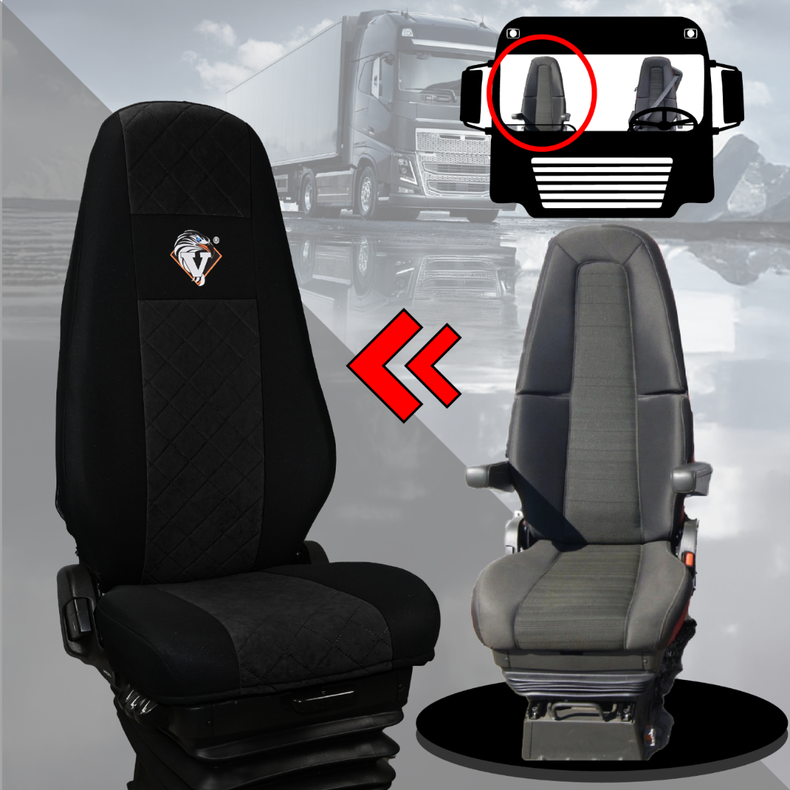 Pokrowce na fotele VOLVO FH4, FH, FH16, FMX, FM od 2013, FH5 od 2021, AERO od 2024 - 1 pas CZARNY SABA